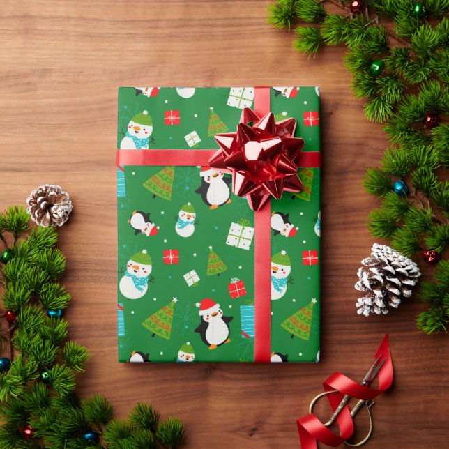 Christmas Theme Pattern Cute Kid's Green Gift Wrap (Holiday Gift)