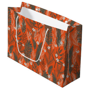 Christmas theme pattern greenery white flowers large gift bag