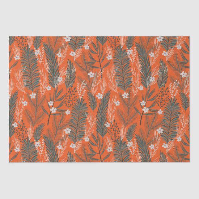 Christmas theme pattern greenery white flowers tissue paper (Front)