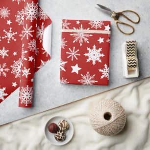 Christmas Theme Red White Snowflakes Pattern Wrapping Paper