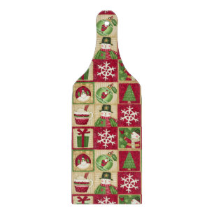 Christmas Theme Snowman Snowflakes Red Green Gold Cutting Board