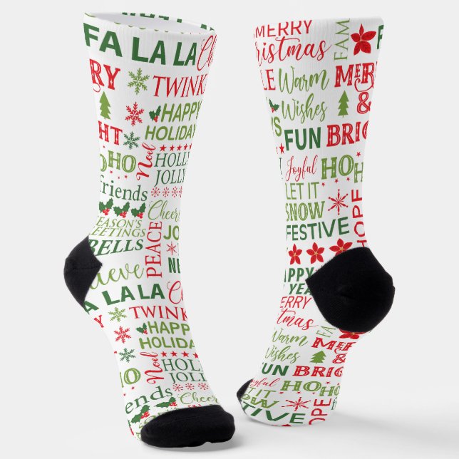 Christmas theme typography pattern socks (Angled)