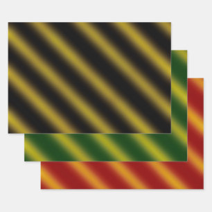 Christmas Theme  Wavy Gold & Black, Green, Red Wrapping Paper Sheet