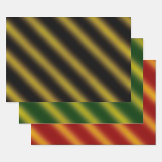 Christmas Theme  Wavy Gold & Black, Green, Red Wrapping Paper Sheet (Set)