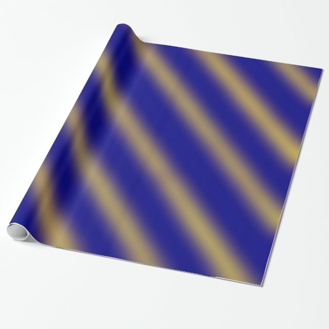 Christmas Theme  Wavy Pattern Gold & Blue Wrapping Paper (Unrolled)