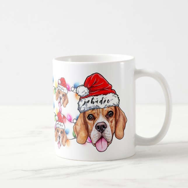 Christmas Themed Beagle Pet Dog Lover Santa Claus Coffee Mug (Right)