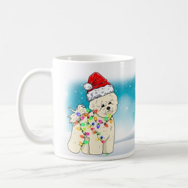 Christmas Themed Cute Santa Hat Bichon Frisé Pet Coffee Mug (Left)