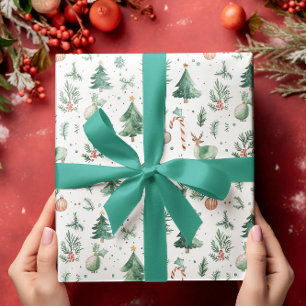 Christmas themed holiday symbols pattern wrapping paper