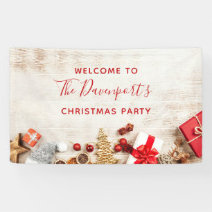 Christmas Themed Items on a Wooden Board Party Banner
