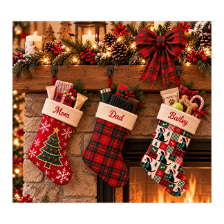 Christmas Themed Lab Lover Holiday Patchwork Large Christmas Stocking