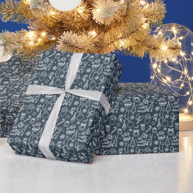 Christmas Themed Navy Blue Holiday Wrapping Paper (Holidays)