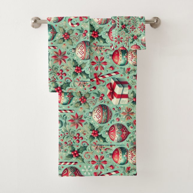 Christmas themed pattern bath towel set (Insitu)
