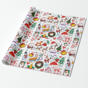 Christmas Themed Pattern with Santa and his Sleigh Wrapping Paper