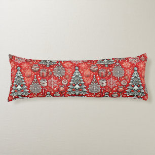 Christmas-Themed Pattern with Trees, Snowflakes Body Cushion