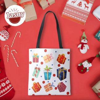 Christmas Themed Polka Dots and Gifts Tote Bag
