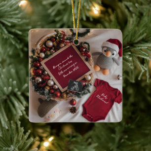 Christmas themed pregnancy announcement  ceramic ornament