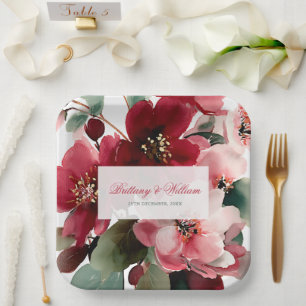  Christmas Themed Red Floral Wedding  Paper Plate