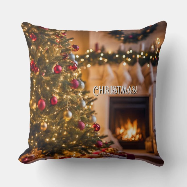Christmas Themed Throw Pillow. Customizable Cushion (Front)