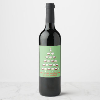 Christmas themed; wine tree; wine glasses;  wine label