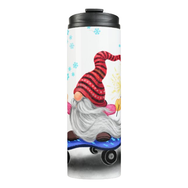 Christmas Thermal Tumbler Skater Gnome with Gifts (Front)