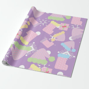 Christmas Things Pastel Purple Pattern Wrapping Paper