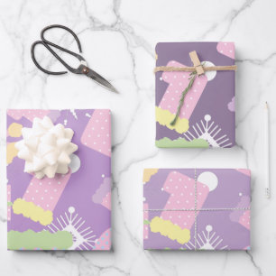 Christmas Things Pastel Purple Pattern Wrapping Paper Sheet
