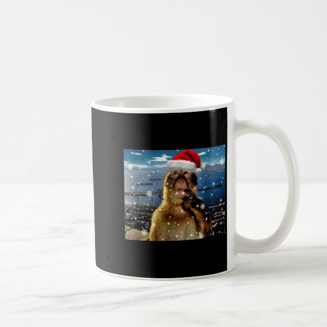 Christmas Thinking Monkey Meme Brainrot Xmas Gift  Coffee Mug (Right)