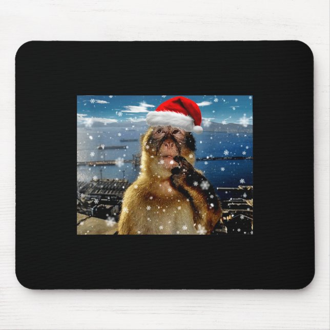 Christmas Thinking Monkey Meme Brainrot Xmas Gift  Mouse Pad (Front)