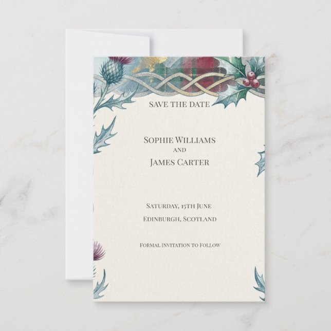 Christmas Thistle Save the Date Card (Front)