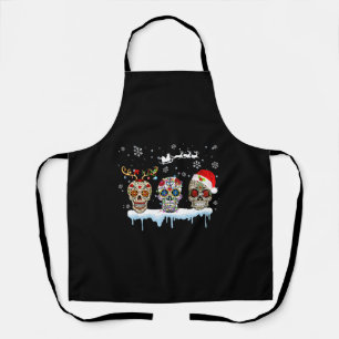 Christmas Three Mexican Flower Sugar Skull In Apron