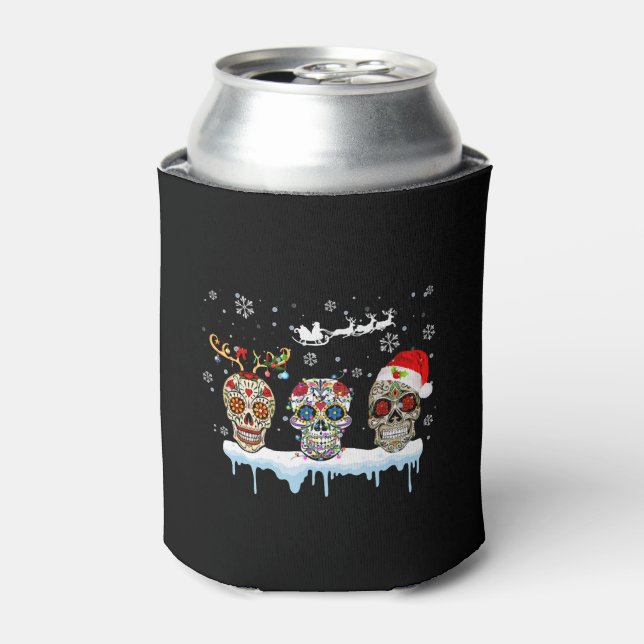 Christmas Three Mexican Flower Sugar Skull In Can Cooler (Can Front)