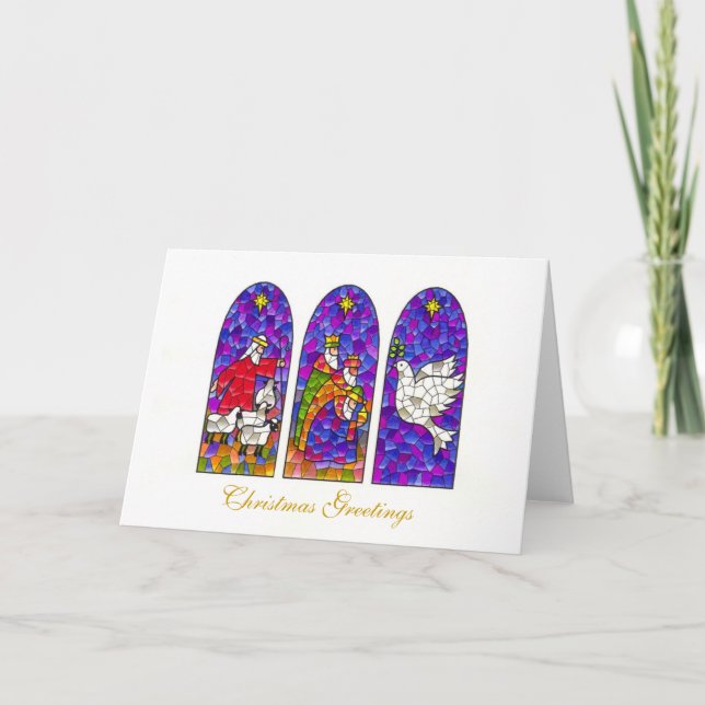 Christmas three stained glass windows holiday card (Front)