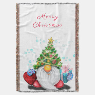 Christmas Throw Blanket Gnome with Gifts