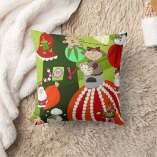 Christmas Throw Pillow, Blue Plaid Red Bow Cushion