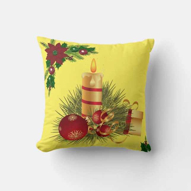 Christmas Throw Pillow, Christmas Candle Cushion (Front)