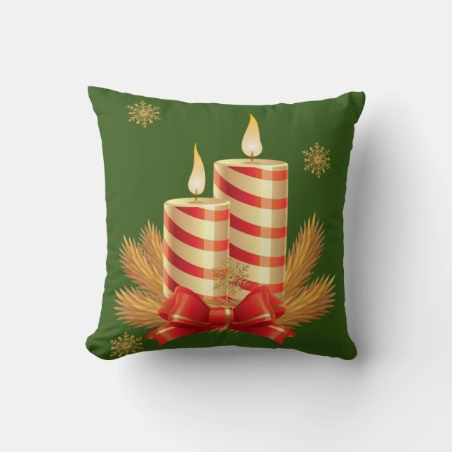 Christmas Throw Pillow, Christmas Candle Cushion (Front)
