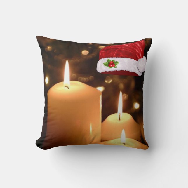 Christmas Throw Pillow, Christmas Candle Cushion (Front)