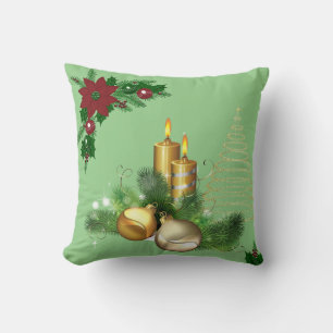 Christmas Throw Pillow, Christmas Candle Cushion
