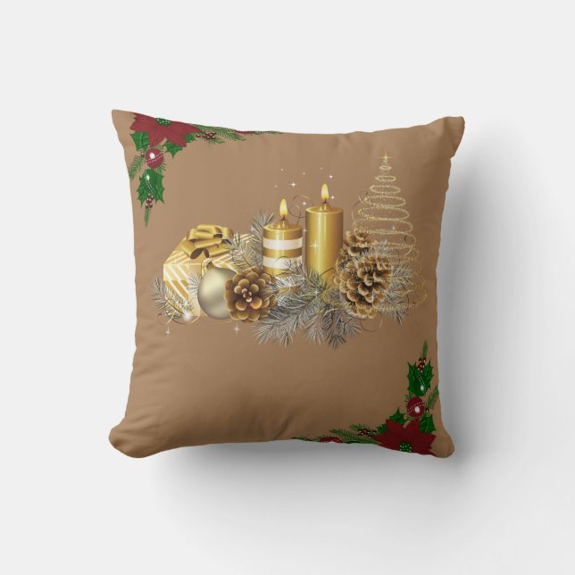 Christmas Throw Pillow, Christmas Candle Cushion (Front)