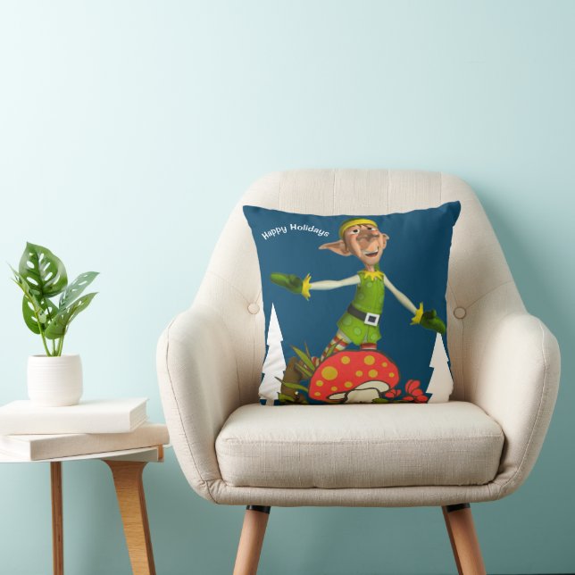 Christmas Throw Pillow, Elf Mushroom  Cushion (Chair)