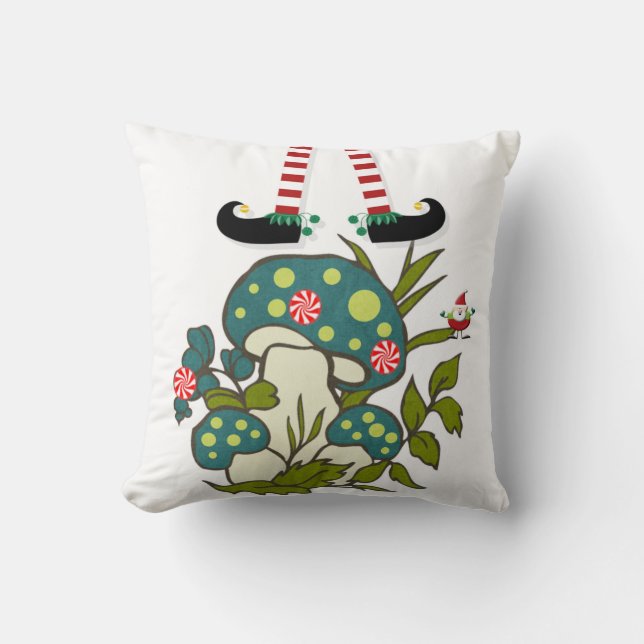 Christmas Throw Pillow, Elf Peppermint Mushroom  Cushion (Front)