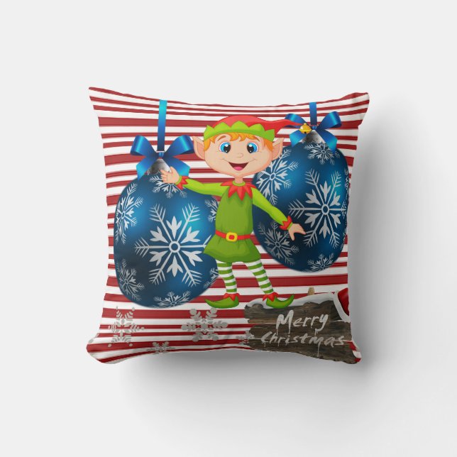 Christmas Throw Pillow, Elf Stripe Cushion (Front)