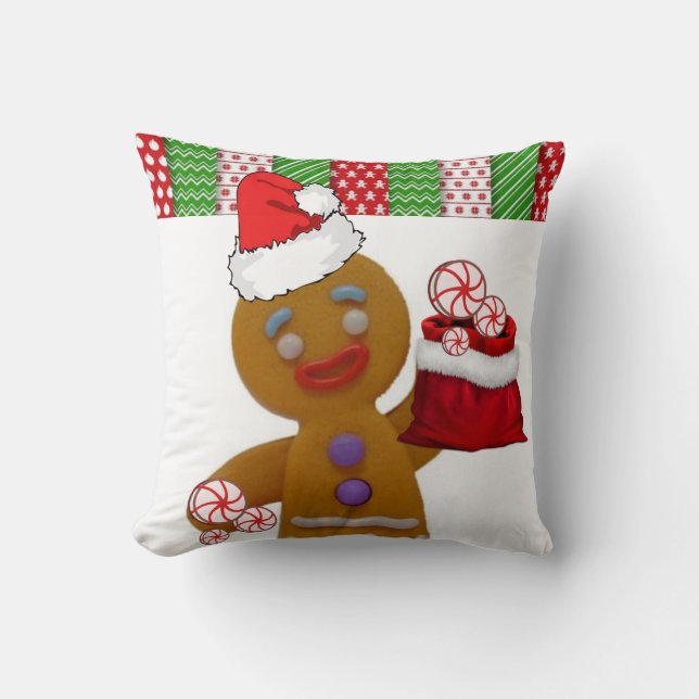 Christmas Throw Pillow, Gingerbread man Cushion (Front)