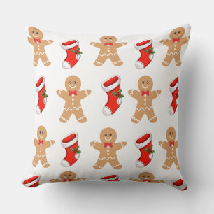 Christmas Throw Pillow – Gingerbread Man & Festive