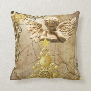 Christmas Throw Pillow, Gold Angel Cushion