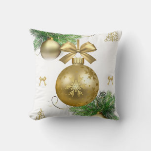 Christmas Throw Pillow, Gold Balls Cushion