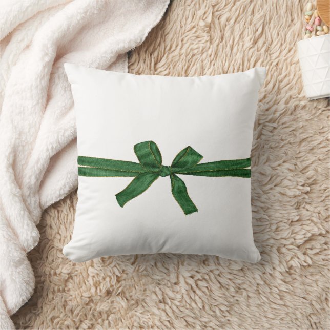 Christmas Throw Pillow, Green Bow Cushion (Blanket)