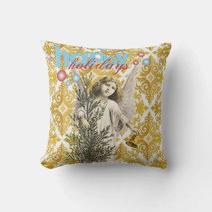 Christmas Throw Pillow, Happy Holidays Angel Cushion