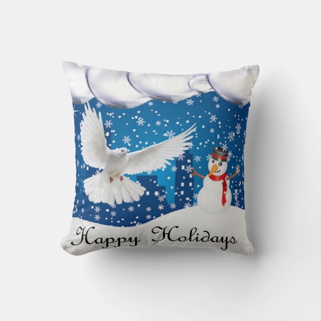 Christmas Throw Pillow, Happy Holidays Cushion (Front)