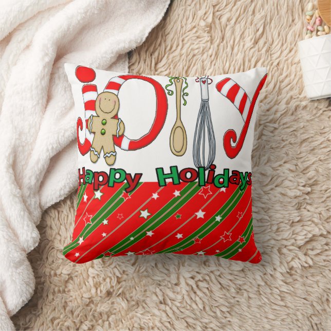Christmas Throw Pillow, Happy Holidays Cushion (Blanket)